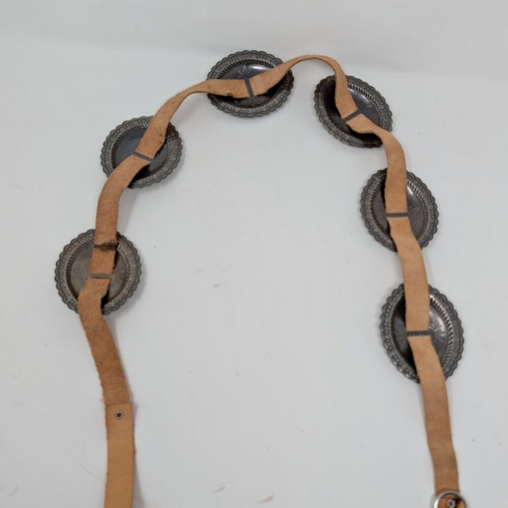 Vintage Western Concho Belt Leather Silver Tone Boho Southwestern - Picture 7 of 12